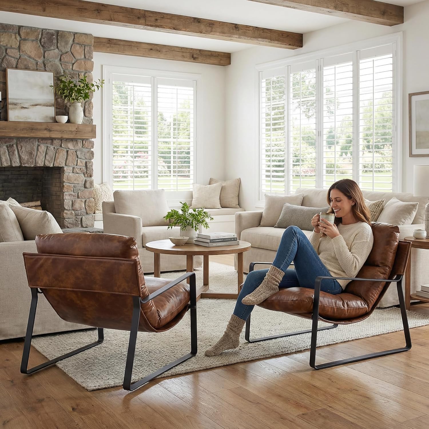PU Leather Accent Armchair Set - Adirondack Chair Wood ulasan dan harga